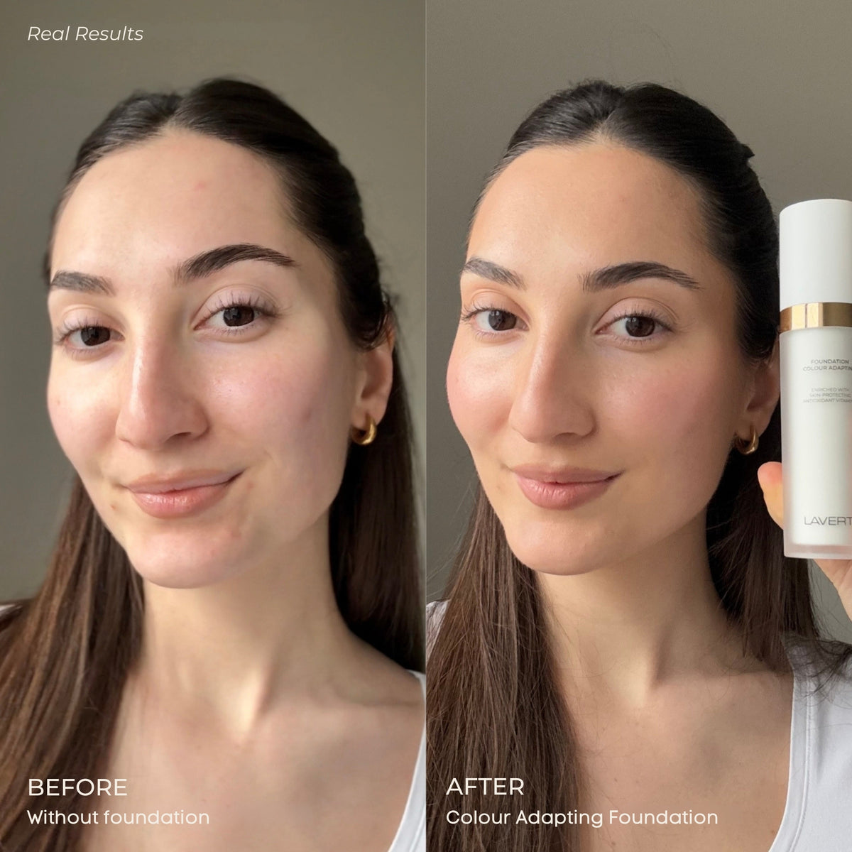 Before and after result with Lavertu Colour Adapting Foundation