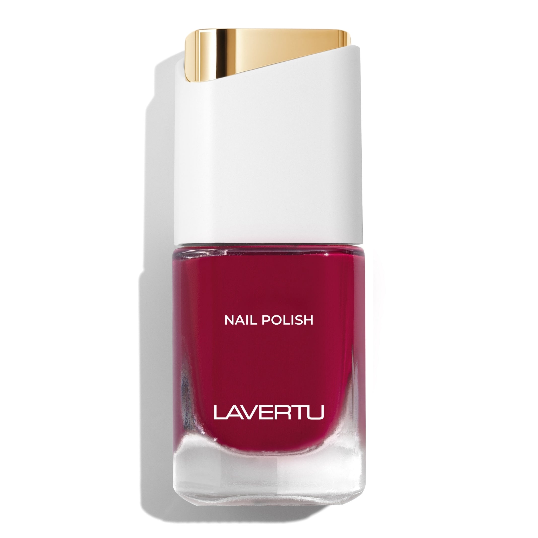 LAVERTU Nail Polish Nature 36 Diablotin Red packshot featuring a deep classic red with warm undertones and full coverage colour in a sleek glass bottle with glossy finish.
