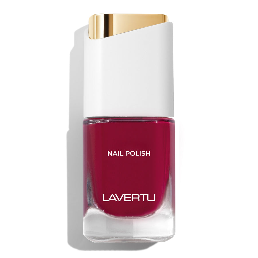 LAVERTU Nail Polish Nature 36 Diablotin Red packshot featuring a deep classic red with warm undertones and full coverage colour in a sleek glass bottle with glossy finish.