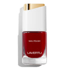 LAVERTU Nail Polish Unique 17 Kassel Red packshot featuring a rich classic red nail colour with full coverage and glossy finish in a sleek glass bottle.