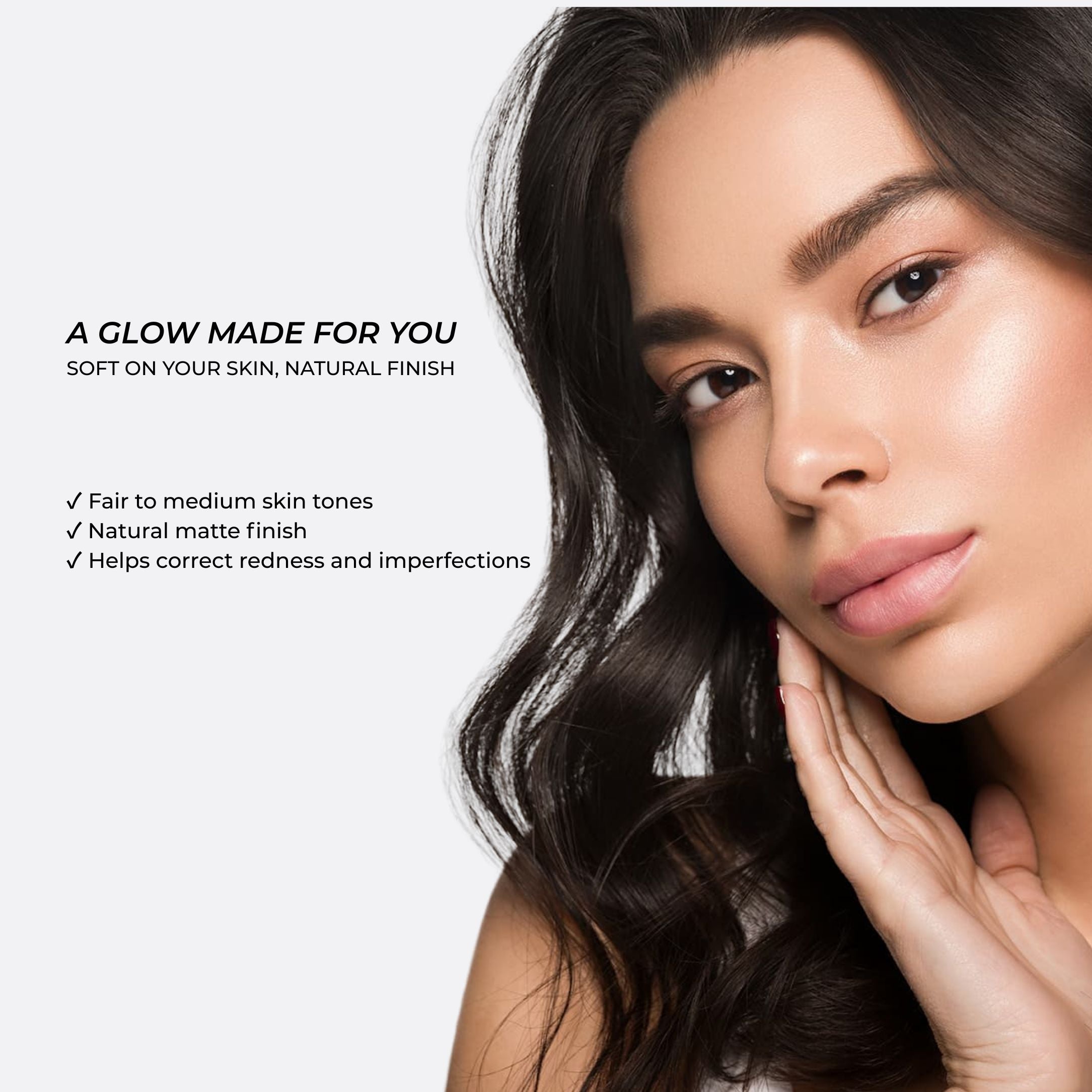 Woman wearing Lavertu colour adapting foundation with natural glow